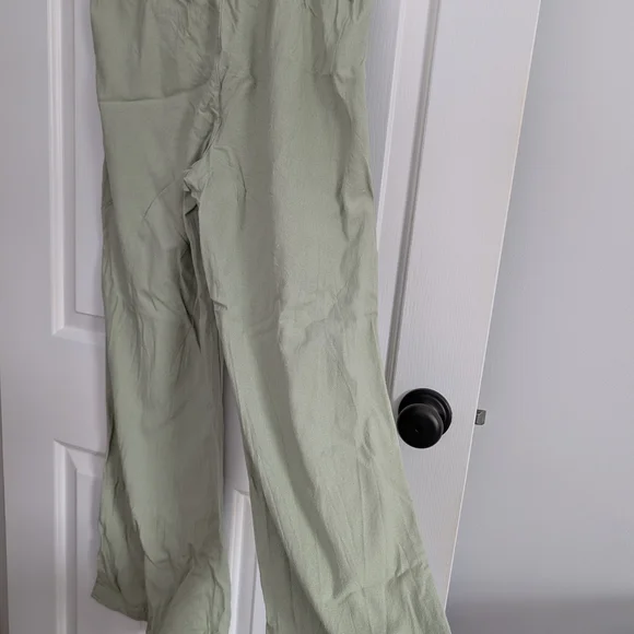 Sincerely Jules Women's Sage Green Linen Blend Elastic Waist Wide-Leg Pants - Picture 4 of 9